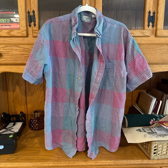 Blue and Pink Casual Button Down Shirt - Picture 1 of 4